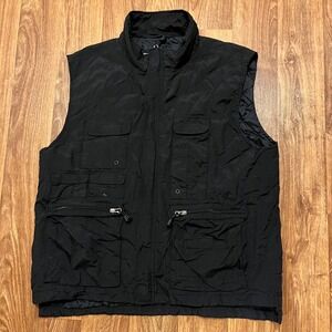 Vintage Ivy‎ Crew Utility Vest Men Large Black Full Zip Pockets Outdoors